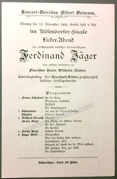 unknown jaeger ferdinand set of 2 recital programs 1900 and 1905 2