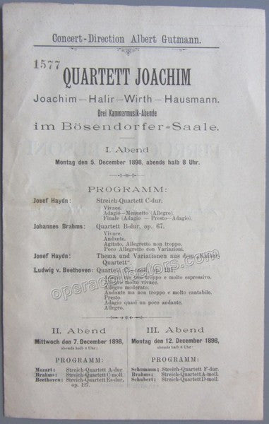 Joachim Quartett - Joachim, Joseph - Concert Program Vienna 1898