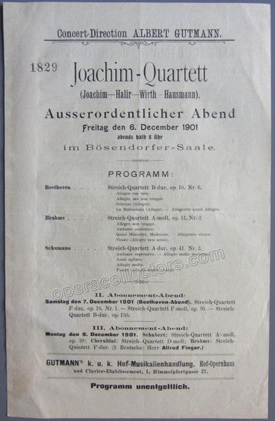 Joachim Quartett - Joachim, Joseph - Concert Program Vienna 1901