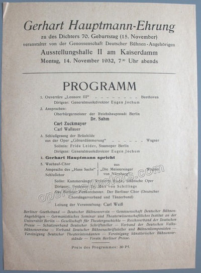 Jochum, Eugen - Von Schillings, Max - Concert playbill 1932