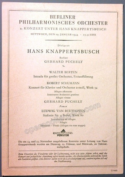 Knappertsbusch, Hans - Berlin Philharmonic Program 1944