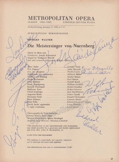 Konya, Sandor - Tozzi, Giorgio (and others) - Signed Cast Page Metropolitan Opera, New York 1969