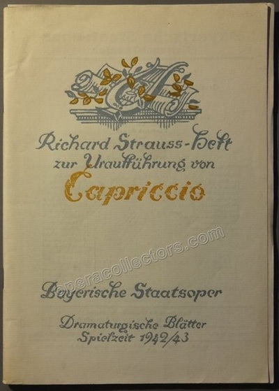 Krauss, Clemens - Capriccio World Premiere Performances Program 1942