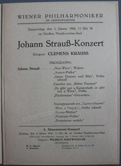Krauss, Clemens - Vienna Philharmonic Orch. Program 1942