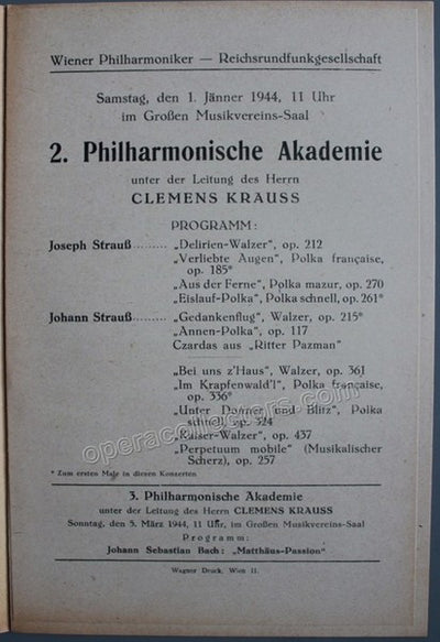 Krauss, Clemens - Vienna Philharmonic Orch. Program 1944