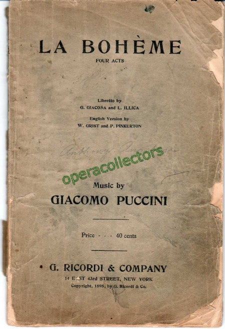 La Boheme - 1st American Edition Libretto 1898