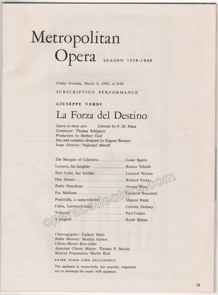 unknown la forza del destino leonard warren s last performance 1960 1