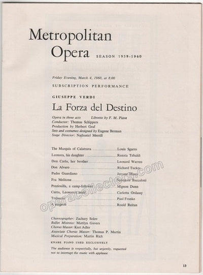 La Forza del Destino - Leonard Warren´s Last Performance 1960