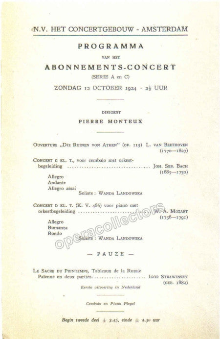 Landowska, Wanda - Concert Program 1924
