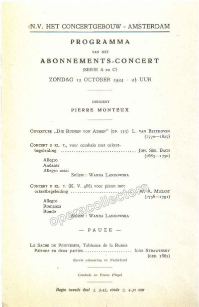 Landowska, Wanda - Concert Program 1924