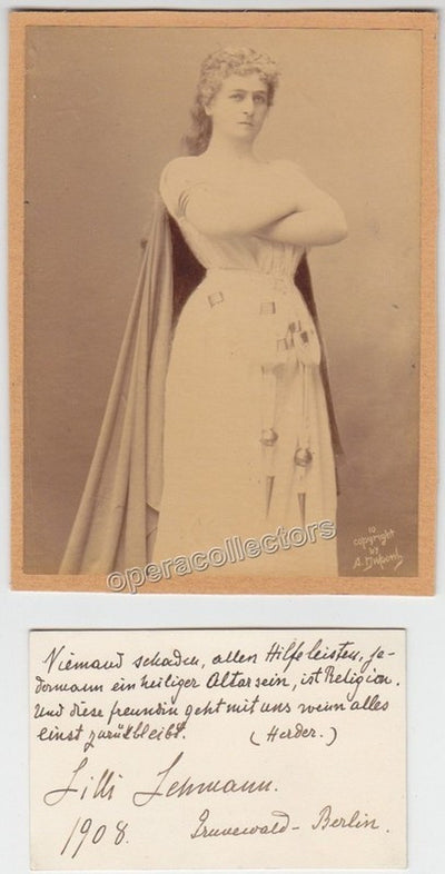 Lehmann, Lilli - Handwritten and signed card + Photo