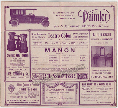 Caruso, Enrico - Program Manon at Teatro Colon 1915