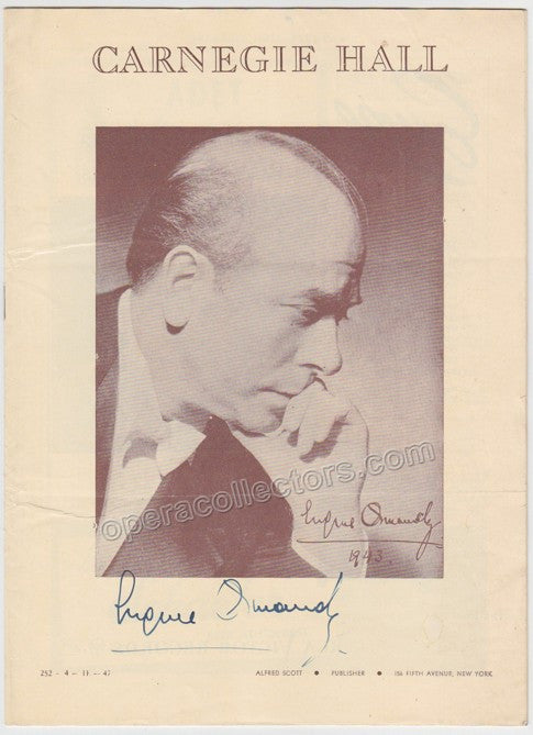Ormandy, Eugene - Signed Program Carnegie Hall, New York 1947