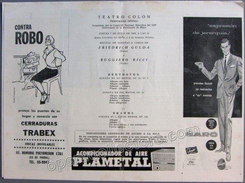 Ricci, Ruggiero - Gulda, Friedrich - Concert Program Teatro Colon 1960