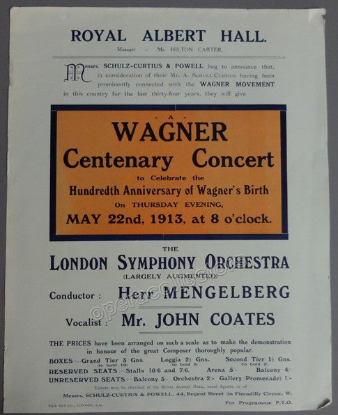 Richard Wagner - Birth Centenary Concert at Royal Albert Hall 1913