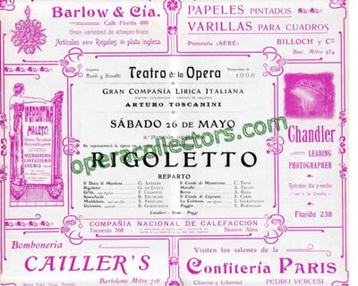 RIGOLETTO - Teatro de la Opera 1906 program - De Luca, Anselmi & Toscanini