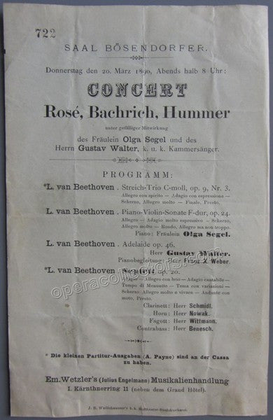 Rosé, Arnold - Concert Program Vienna 1890