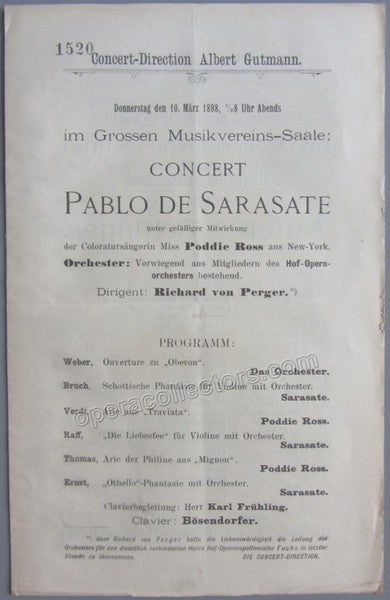 Sarasate, Pablo - Concert Program Vienna 1898