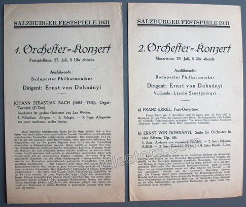 Szentgyorgyi, Laszlo - Von Dohnanyi, Ernst - Concert Program 1931