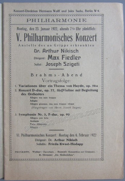 Szigeti, Joseph - Concert Program Berlin 1922