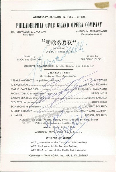Tagliavini, Ferruccio - Bardelli, Cesare - Nelli, Herva - Signed Cast Page Philadelphia 1955