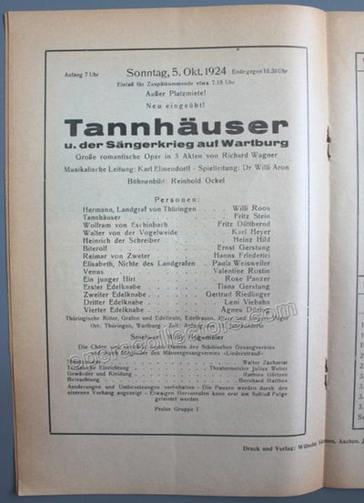 Tannhauser - 1924 Program Karl Elmendorff