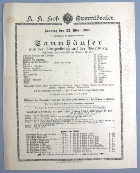 Tannhauser - Hofoper Wien 1903 - Bruno Walter