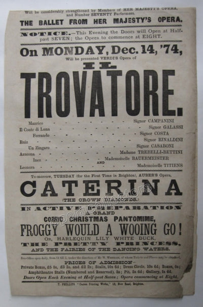 Theater Royal Opera House 1874 Playbill