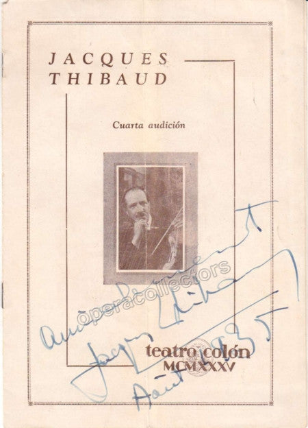 Thibaud, Jacques - Signed program with photo