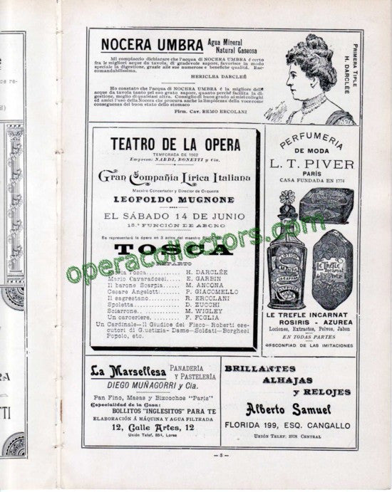 TOSCA - Teatro de la Opera 1902 program - Hariclea Darclee!