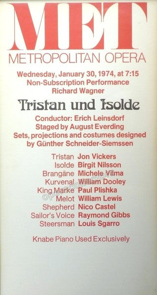 Tristan und Isolde - Met Poster 1974 - Nilsson and Vickers