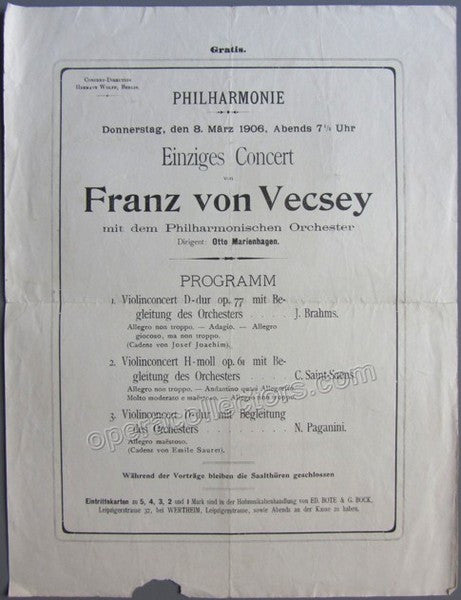 Vecsey, Franz von - Concert Program Berlin 1906
