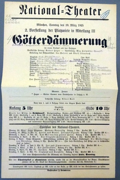 unknown wagner operas at the national theater munich 1924 25 lot of 5 playbills 1