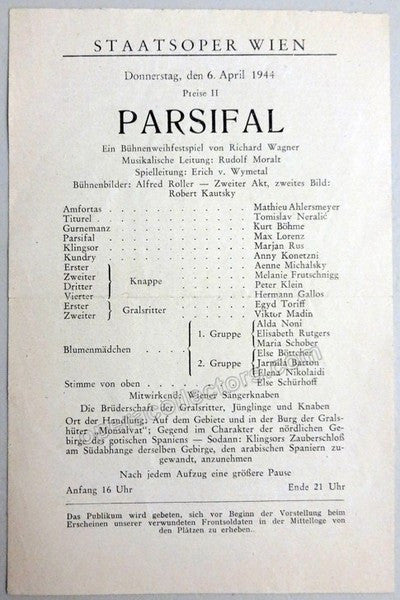 Wagner Opera Programs - Vienna Staatsoper 1942-1944