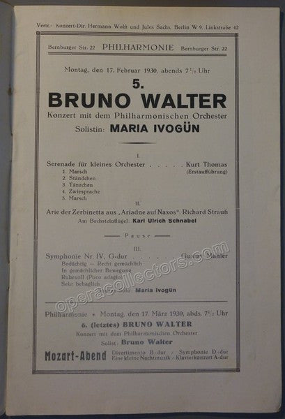 unknown walter bruno set of 2 programs berlin philharmonic orchestra 1930 1931 1