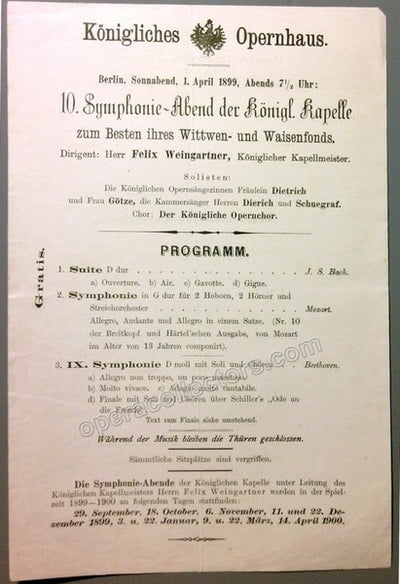 Weingartner, Felix - Concert Program Berlin Royal Opera 1895