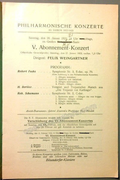unknown weingartner felix set of 2 programs vienna 1922 and paris 1931 1