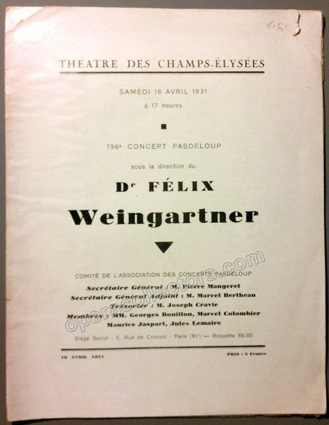 unknown weingartner felix set of 2 programs vienna 1922 and paris 1931 2