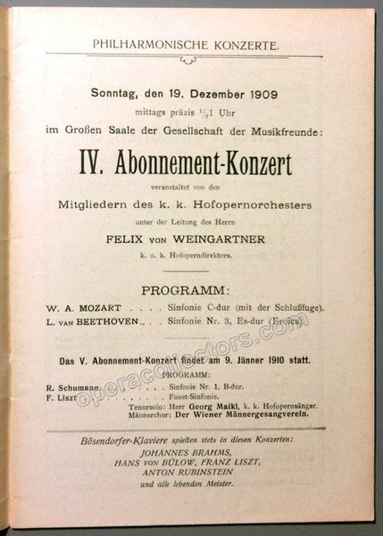 unknown weingartner felix vienna philharmonic concert program 1909 postcard 1