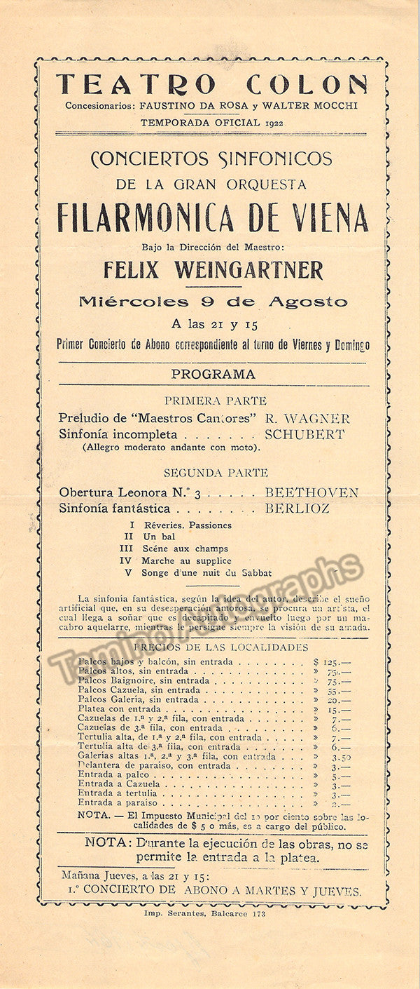 unknown weingartner felix with vienna philharmonic lot of 5 playbills 1922 4