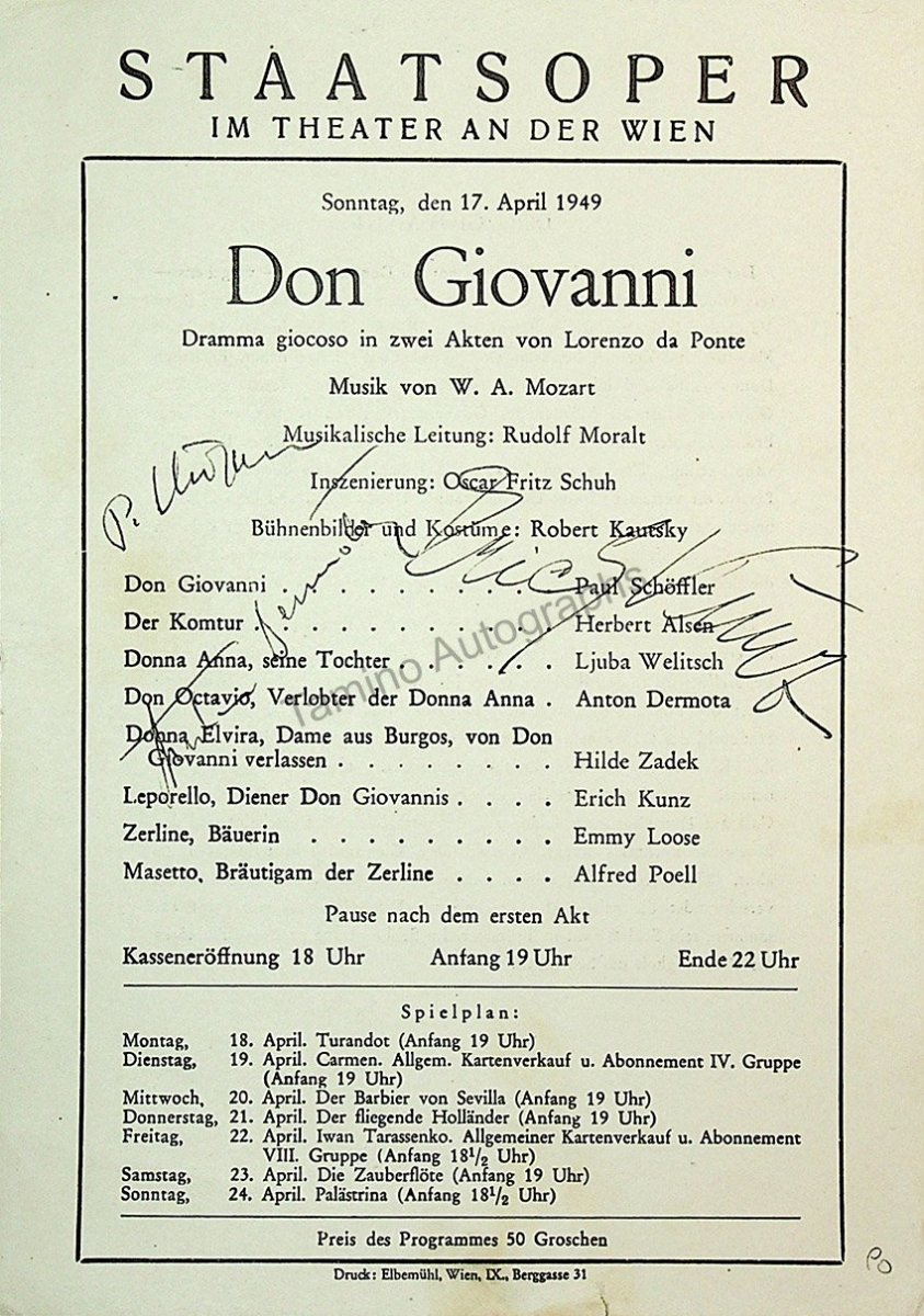 Vienna Opera - Signed Program Lot 1947-1949 – Tamino