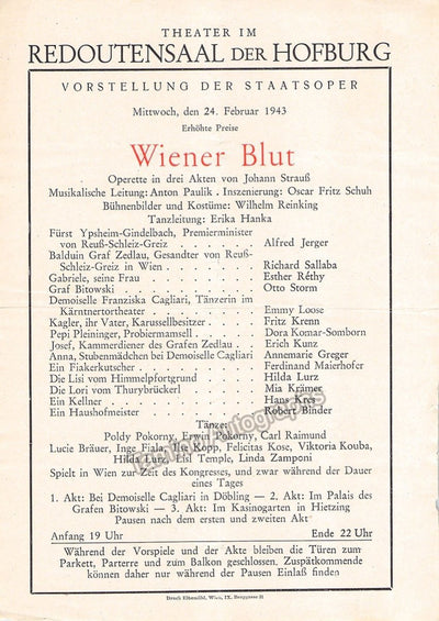 Vienna State Opera - Program Lot 1942-1944