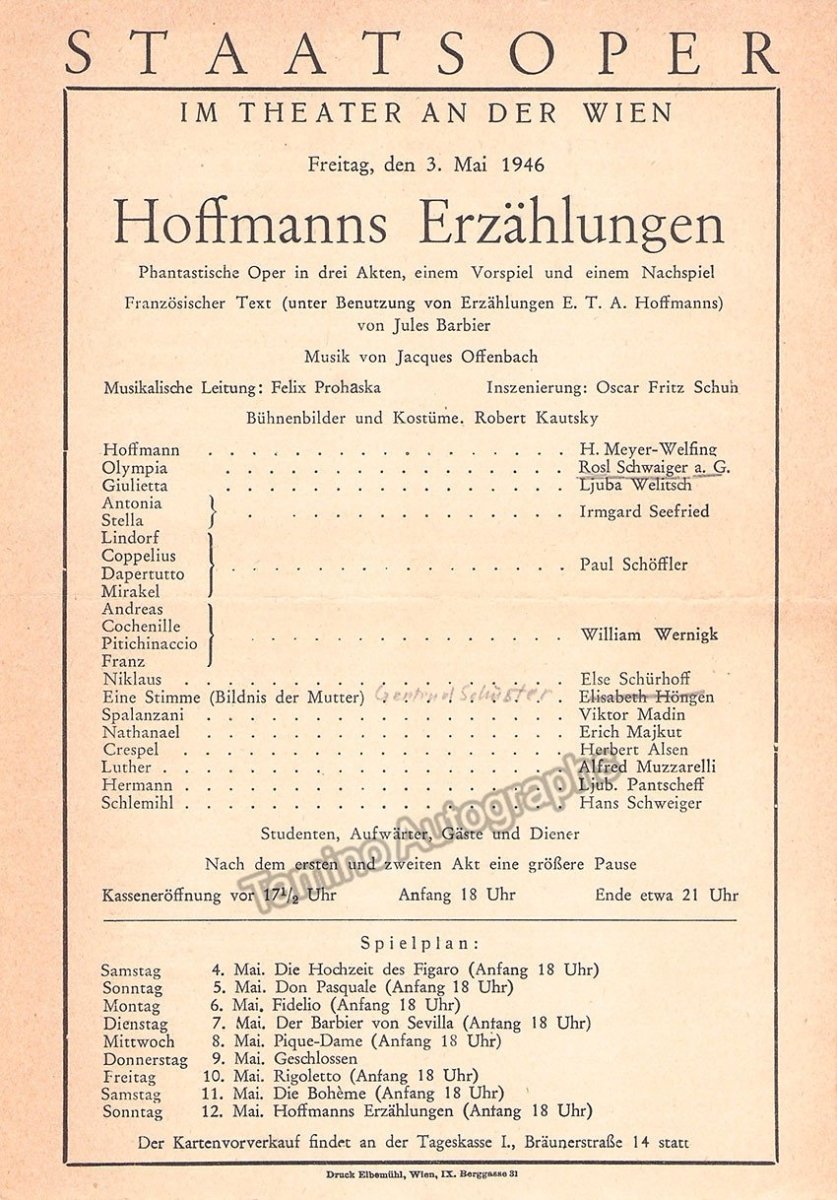 Vienna State Opera Program Lot 1946 – Tamino Autographs