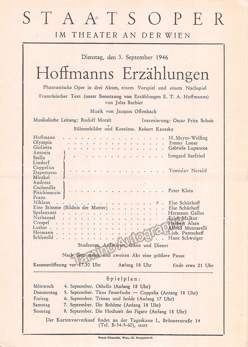 Vienna State Opera Program Lot 1946 - Tamino